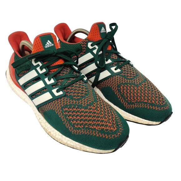 Adidas UltraBoost 1.0 PE Miami Hurricanes Sneakers Size 9.5 Green Orange AQ7847